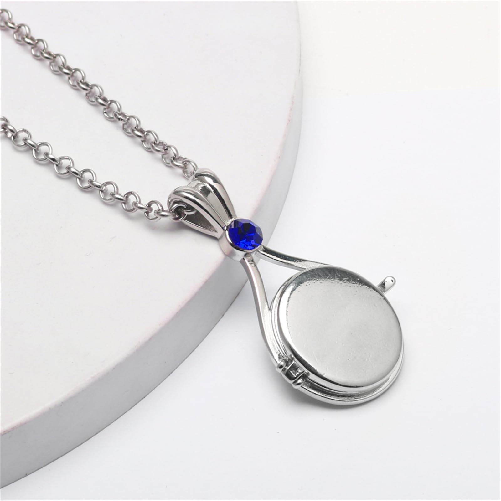 H2O - Collar para hombre y mujer, chapado en plata, medallón de sirena de agua, collar con colgante abierto, incrustaciones de cristal azul brillante para mujeres, fanáticos, cosplay, fiesta