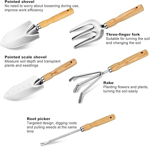 Miniatura 4 de Kit de herramientas de jardinería de acero inoxidable resistente de 12 piezas con organizador de almacenamiento, bolso y delantal de herramientas,