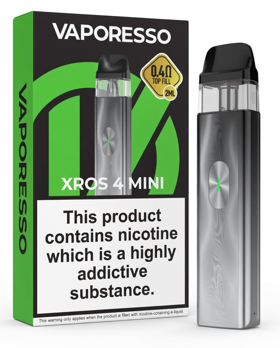 VAPORESSO XROS 4 MINI POD Vape Kit [Space Grey] - Compact, Prolonged Lifespan, Fast Rechargeable Battery, Comfortable Grip, Refillable, E Cigarettes, No Nicotine No Liquid