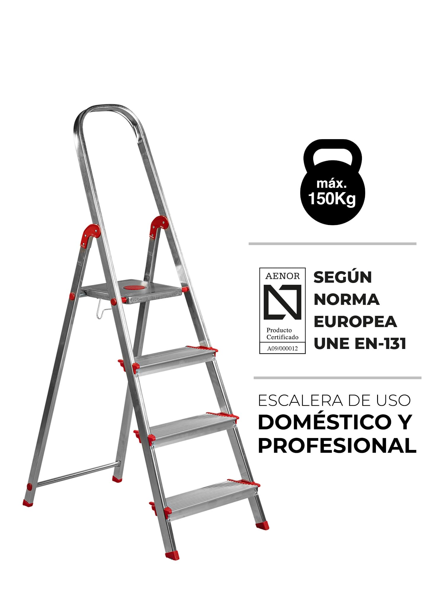 Escalera Aluminio Rolser 4 Peldaños EN-131 Uso Doméstico Profesional