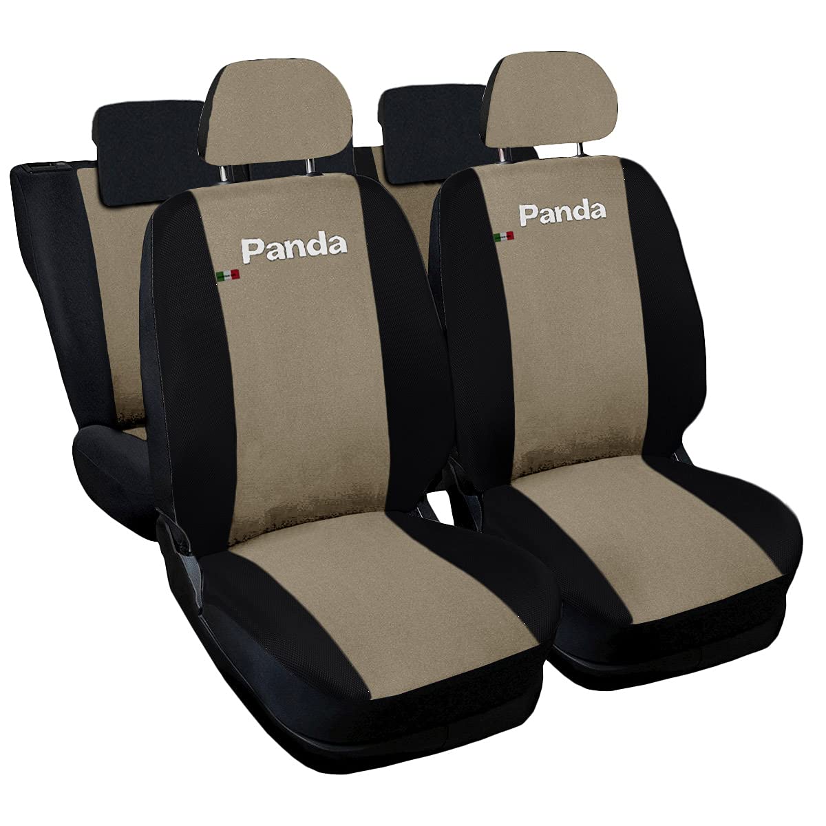 Lupex Shop Set de Fundas Compatible para Coche Panda, Fundas Bicolor para Asiento Trasero Enteros (Beige - Negro)