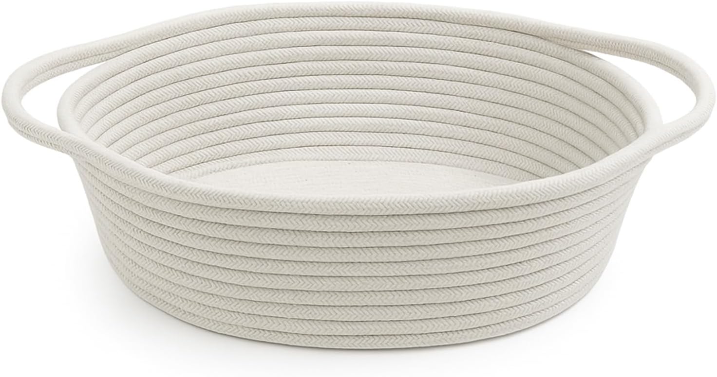 GiftExpress White Woven Easter Basket - 13" x 8" x 5" Cotton Rope Organizing Baskets with Handle for Baby Items or Cat & Dog Toys - Cute Soft Gift Basket Bin w/ Handles for Wicker Storage
