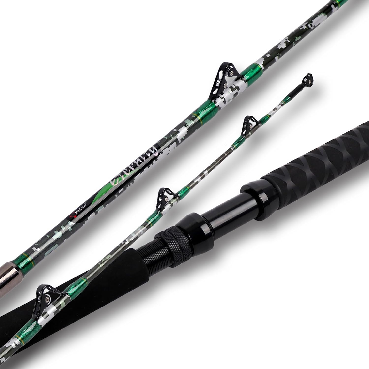 Fiblink 2-Piece Trolling Fishing Rod, Saltwater Roller Rod, Portable Big Game Rod(5’6”/6’/7’)