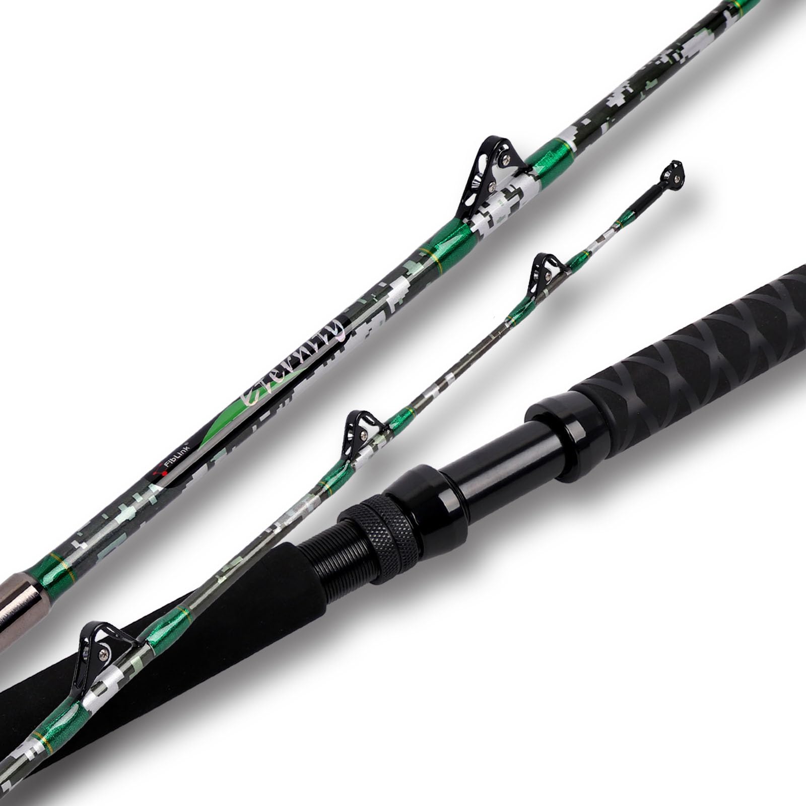 Fiblink 2-Piece Trolling Fishing Rod, Saltwater Roller Rod, Portable Big Game Rod(5’6”/6’/7’) (5'6" / 50-80lbs / 2pc)