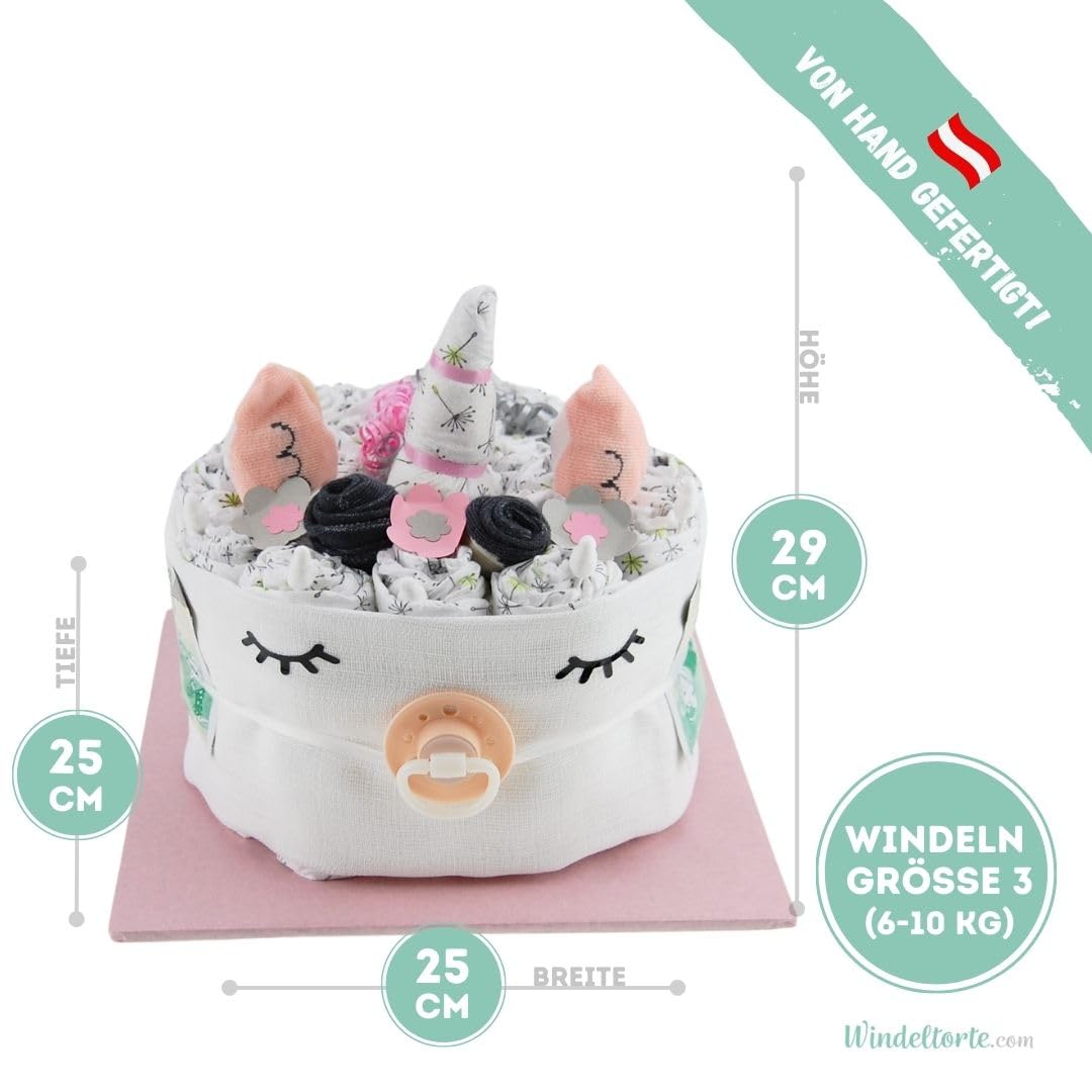 Einhorn Rosa Mädchen - Neugeborenen Geschenk Geburt [Freude Schenken] Babyparty Pullerparty Spielzeug Erstausstattung Feuchttücher Spucktücher Baby Socken Schnuller - Torte bestellen