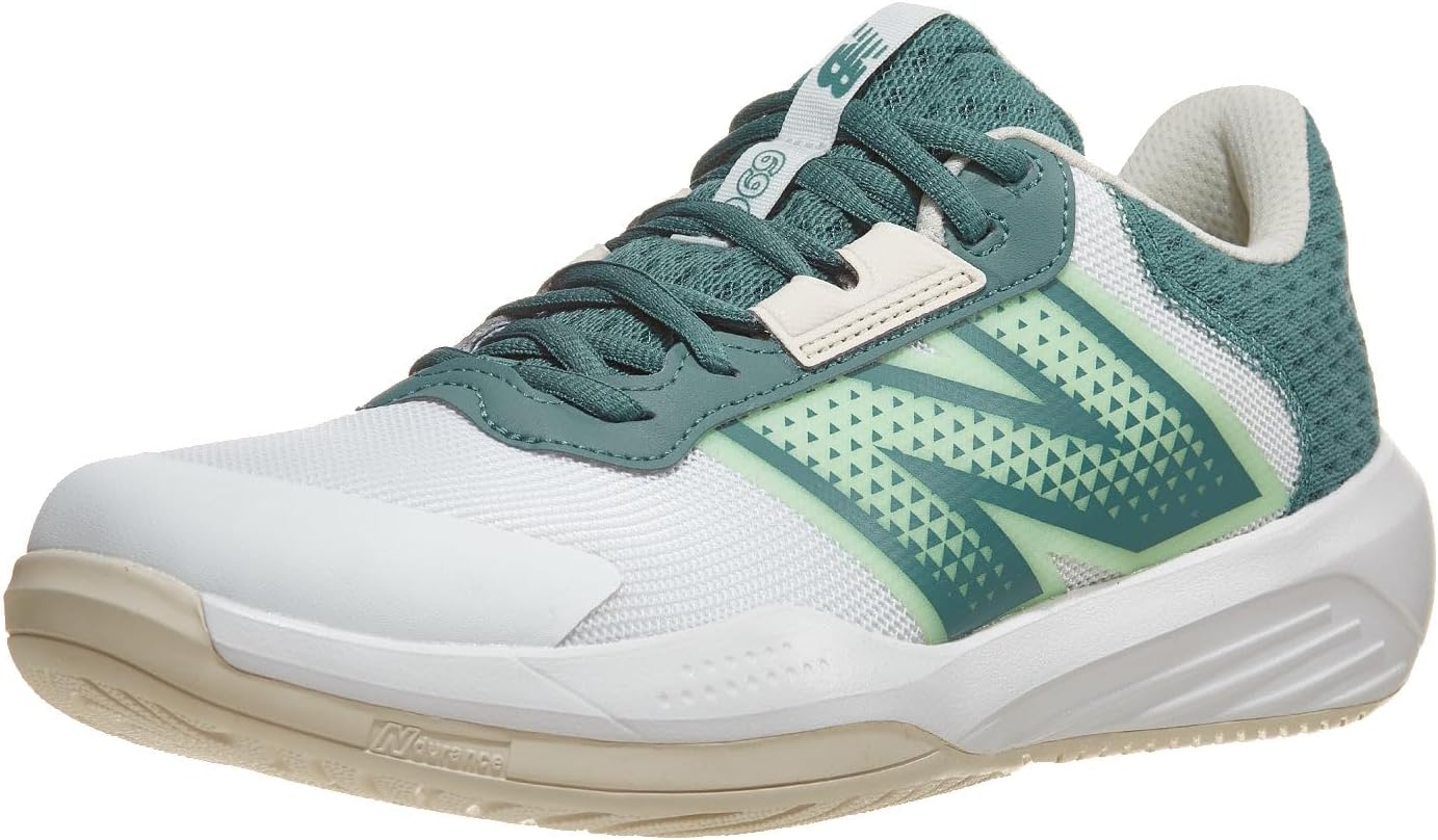 New Balance Men's 696 V6 Hard Court Tennis Shoe, White/Green, 9.5