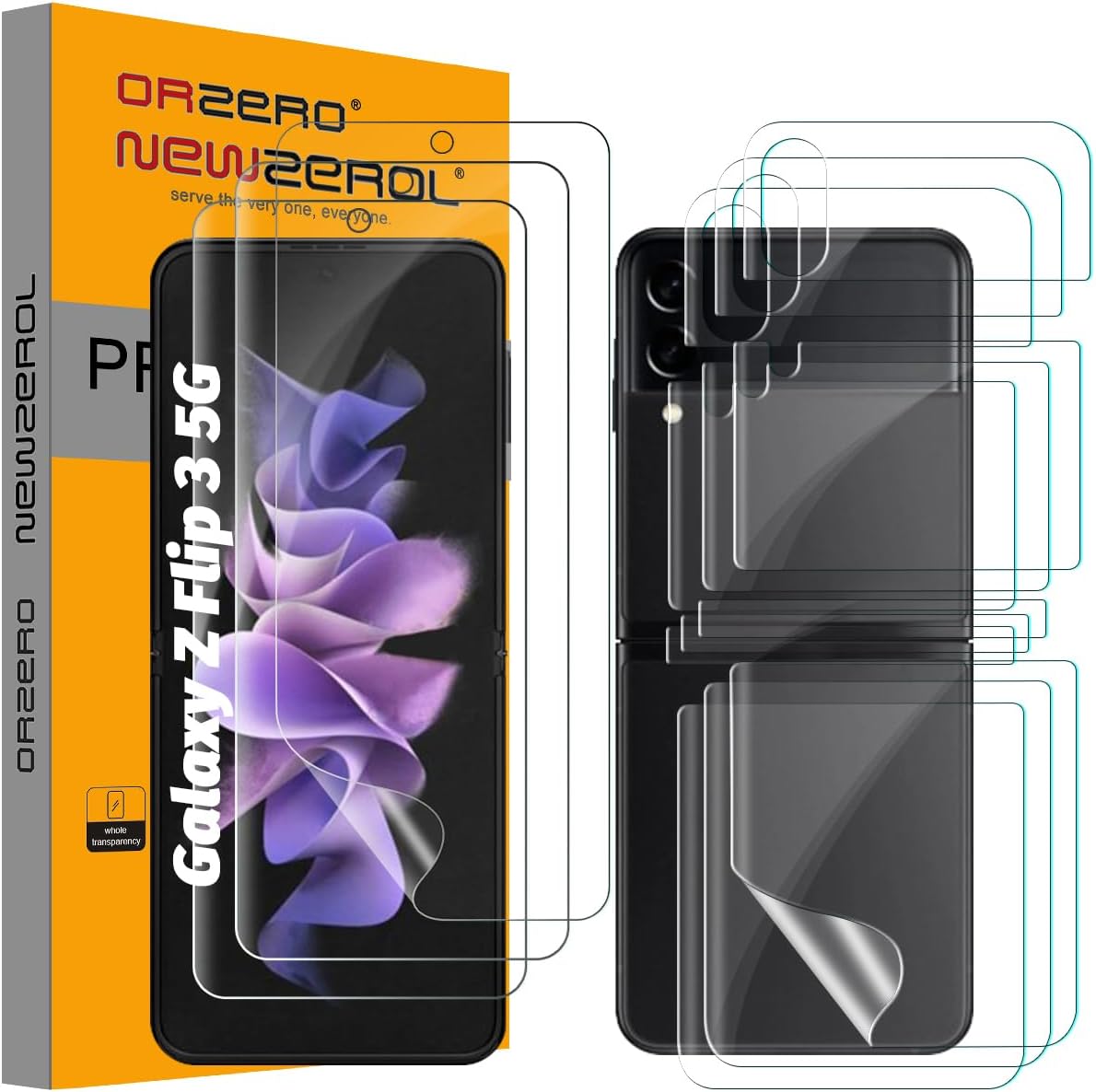Orzero (3 Sets 12 Packs) TPU Screen Protector Compatible for Samsung Galaxy Z Flip 3 5G (Not Glass) Protector De Pantalla Premium Quality Anti-Scratch High Definition Bubble-Free