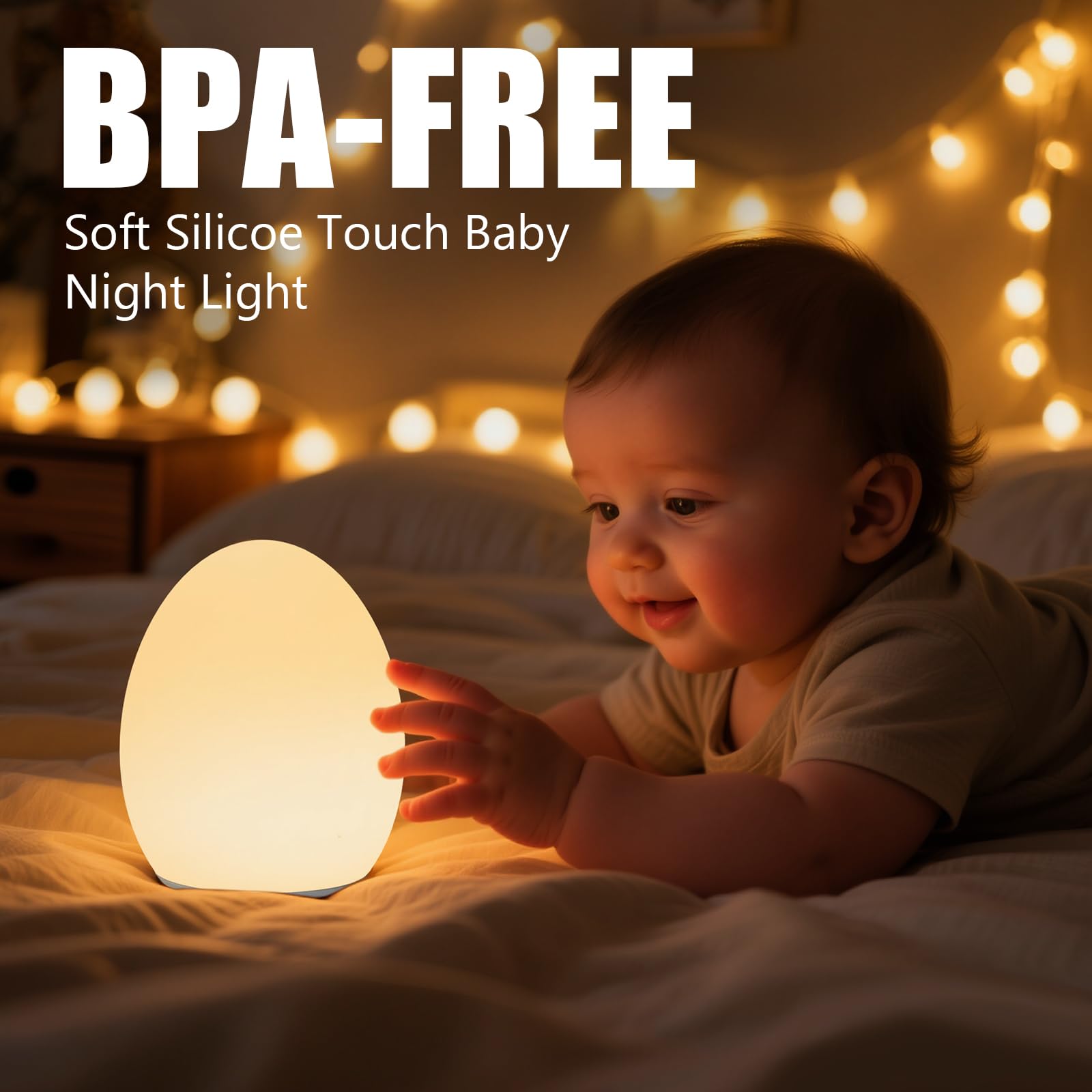 Luce notturna del bambino, luce dell'uovo di tocco con 7 colori, luce notturna dei bambini