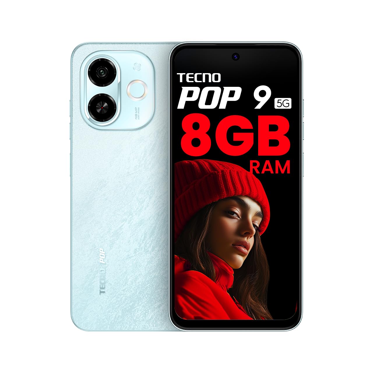 Tecno POP 9 5G (Azure Sky, 8GB+128GB) | D6300 5G Processor | 48MP Sony AI Camera | 4+ Year Lag Free Fluency |5000 mAh Battery |Dual Speaker | Without Charger