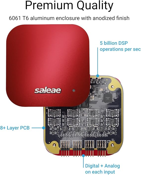 Saleae Logic Pro 16 (Red) - Saleae 16-Channel Logic Analyzer - Compatible With Windows, Mac, or Linux - Easy To Use, Ultra-Portable, Saves Time & Frustration