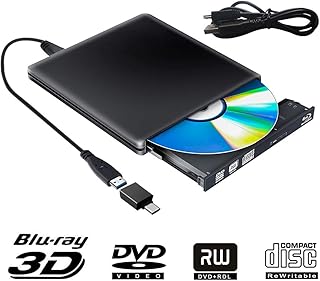 Externe Blu Ray DVD Laufwerk 3D, USB 3.0 USB Type C Bluray CD DVD RW Rom Player Tragbar für PC MacBook iMac Mac OS Windows 7/8/10/Vista/XP (Black)