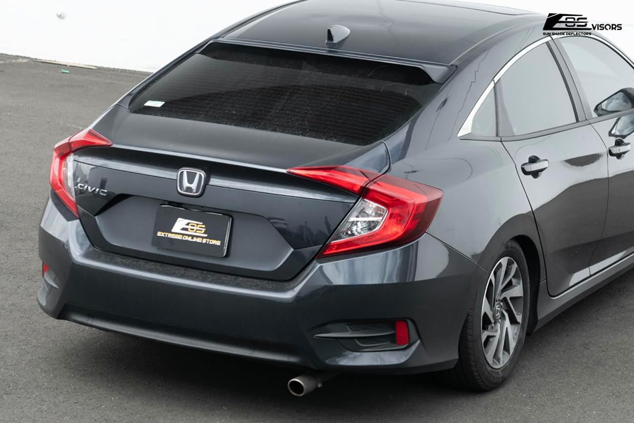Replacement for 2016-2021 Honda Civic Sedan Models | JDM Performance Style Tinted Black Rear Roof Window Wing Visor Spoiler