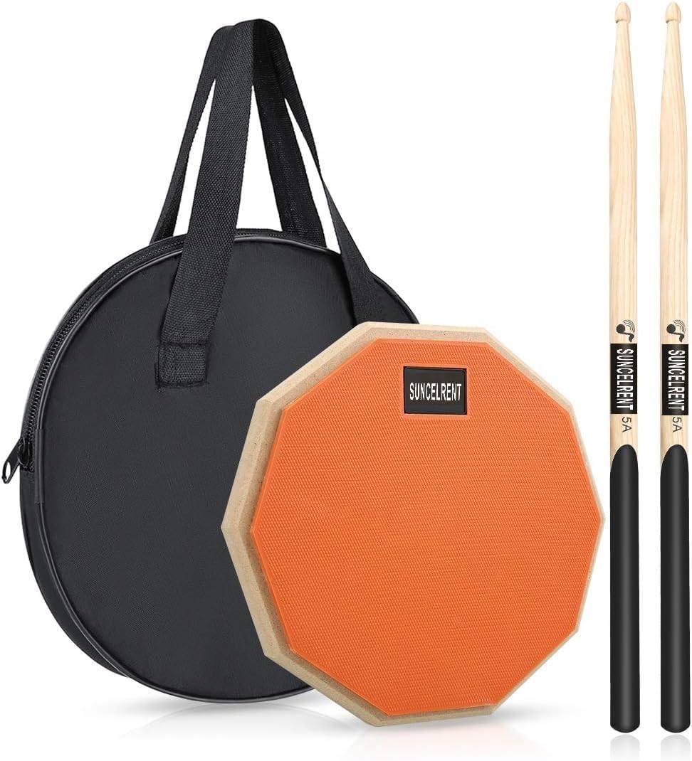 8 Inch Silent Drum Pad, Dumb Drum Beginner Rubber Practice Pad, with 5A Drum Sticks and Practice Pad Bag (8"-Black)