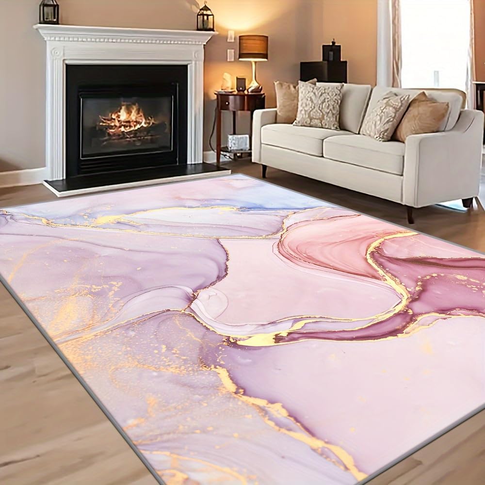 Pink Gold Marble Pattern Carpets,2'x 3'Abstract Pink Watercolor Area Rug for Living Room Non-Slip Floor Mats for Boys Girls Bedroom Dorm Nursery Modern Home Decorate