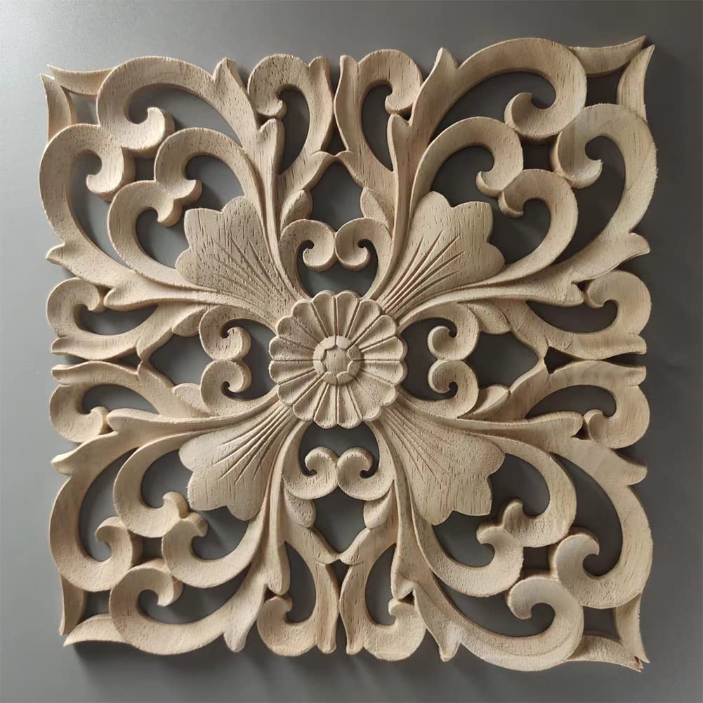 Apliques de madera tallada, 4 unidades, sin pintar, para puerta de muebles, decoración de madera, 30 x 30 cm