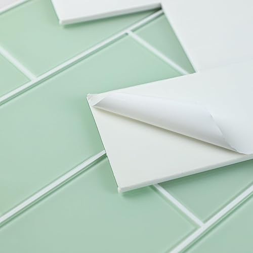 Miniatura 4 de CASAPALACE Azulejos de cristal para despegar y pegar, loseta en muro de vidrio verde para pared de cocina y baño (5 hojas, 5 pies cuadrados)