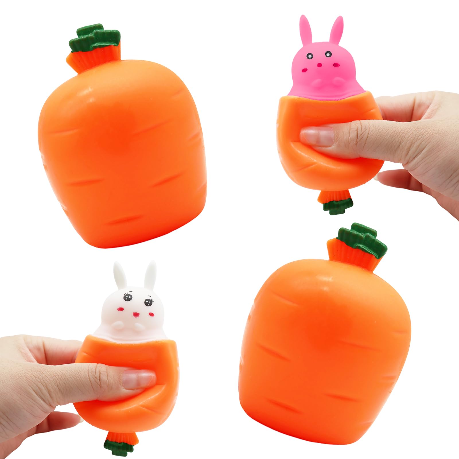 2 Pcs Easter Bunny Squeeze Toys, Funny Novelty Carrot Rabbit Fidget Toys, Stress Relief Squeeze Toy