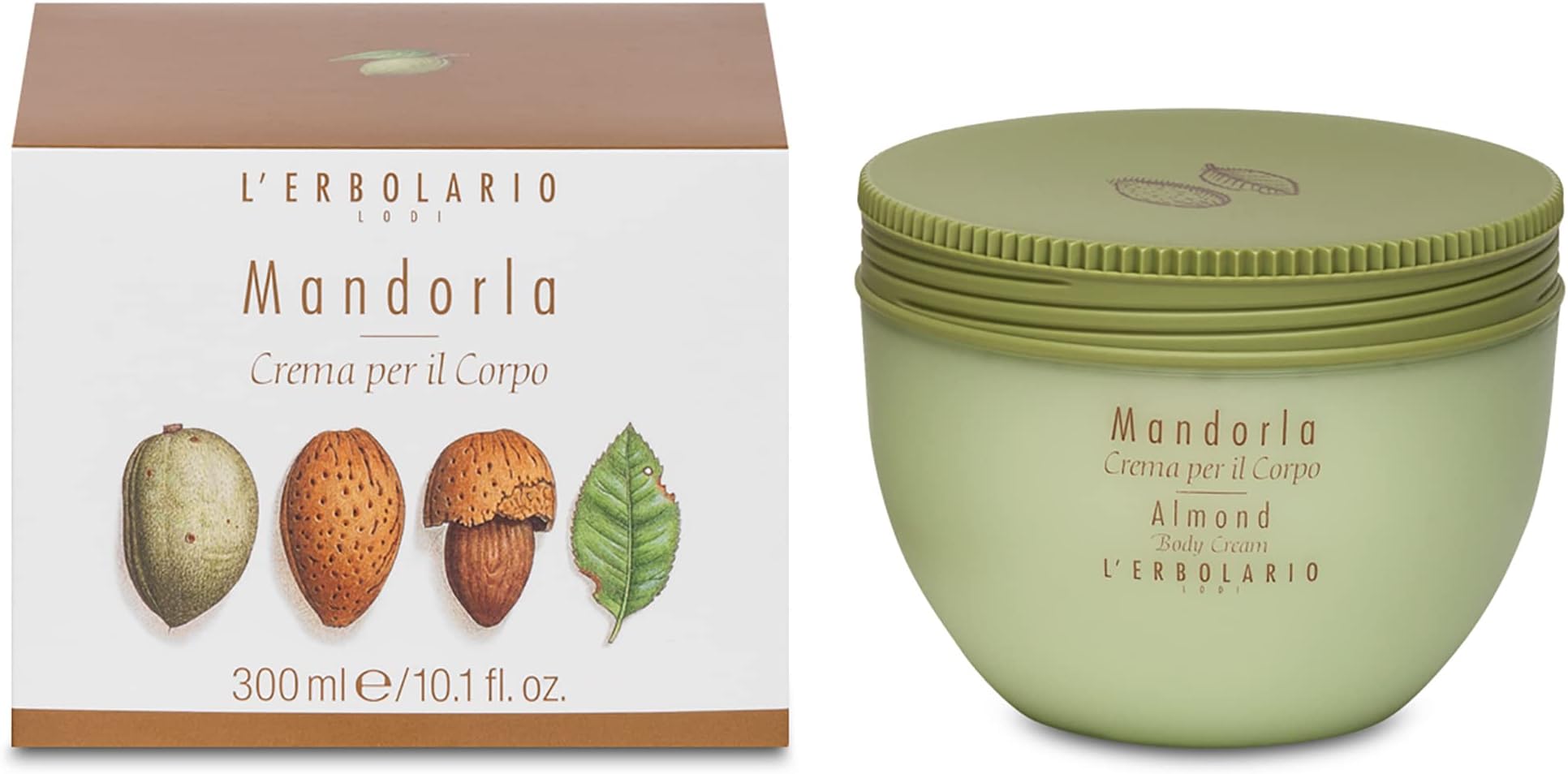 L'Erbolario Body Cream - Moisturizing Body Butter for Dry Skin with Almond Oil - Nourishing, Toning and Elasticizing Skin Care - Almond - 10.1 oz