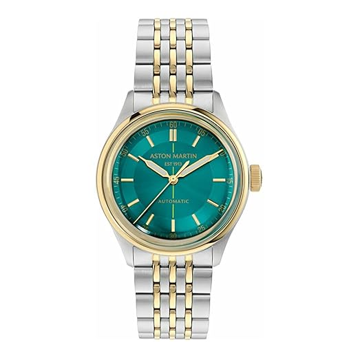 Aston Martin TS1 Automatic Collection Luxury Mens Watch Timepieces with a Gold & Silver Bracelet Featuring a Two Tone Case and a Green Dial