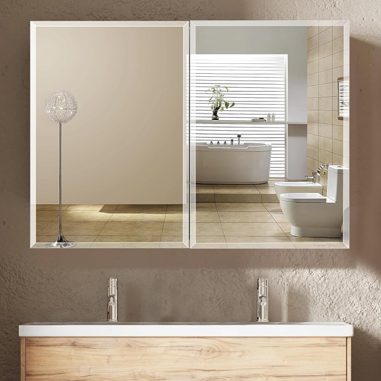40 ”x 30”Black Bathroom Medicine Cabinets with Mirror Recessed or Surface Wall-Mounted Framed Beveled Mirror with Soft Close Hinge, 2 Doors Modern Bathroom Mirror with Storage