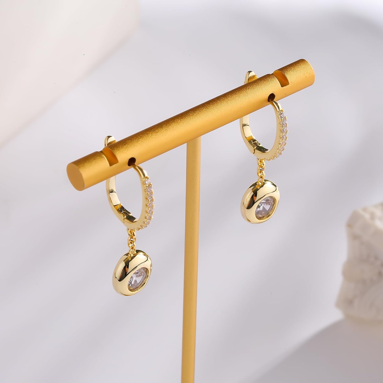 ToHeart Gold Rectangle Dangle Earrings for Womens Cubic Zirconia Earrings Gold Plated Hoop Earrings Hypoallergenic Jewelry Gifts - Image 3