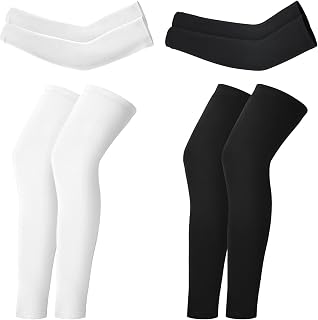 Geyoga 4 Pairs Kids Compression Leg & Arm Sleeves - Youth Basketball Cycling Sports Wraps, Non-Slip, Size M (12-14 Yrs)