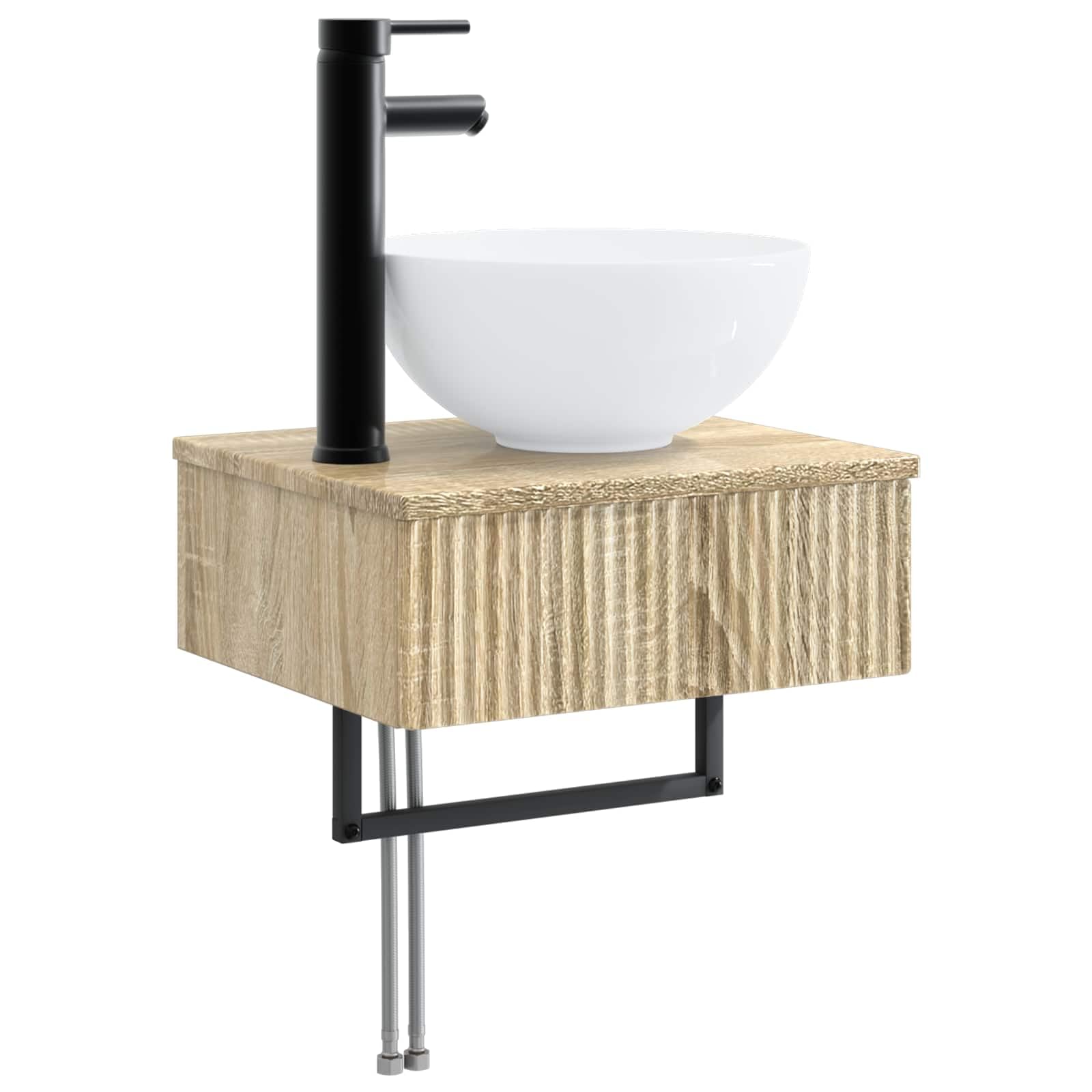 Lavabo de pared pequeño de madera para aseo de invitados y lavadero moderno
