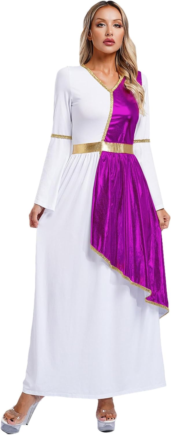 Hularka Women's Ancient Greek Costume Toga Dress Robe Roman Princess Queen Praise Dance Dress Overlay