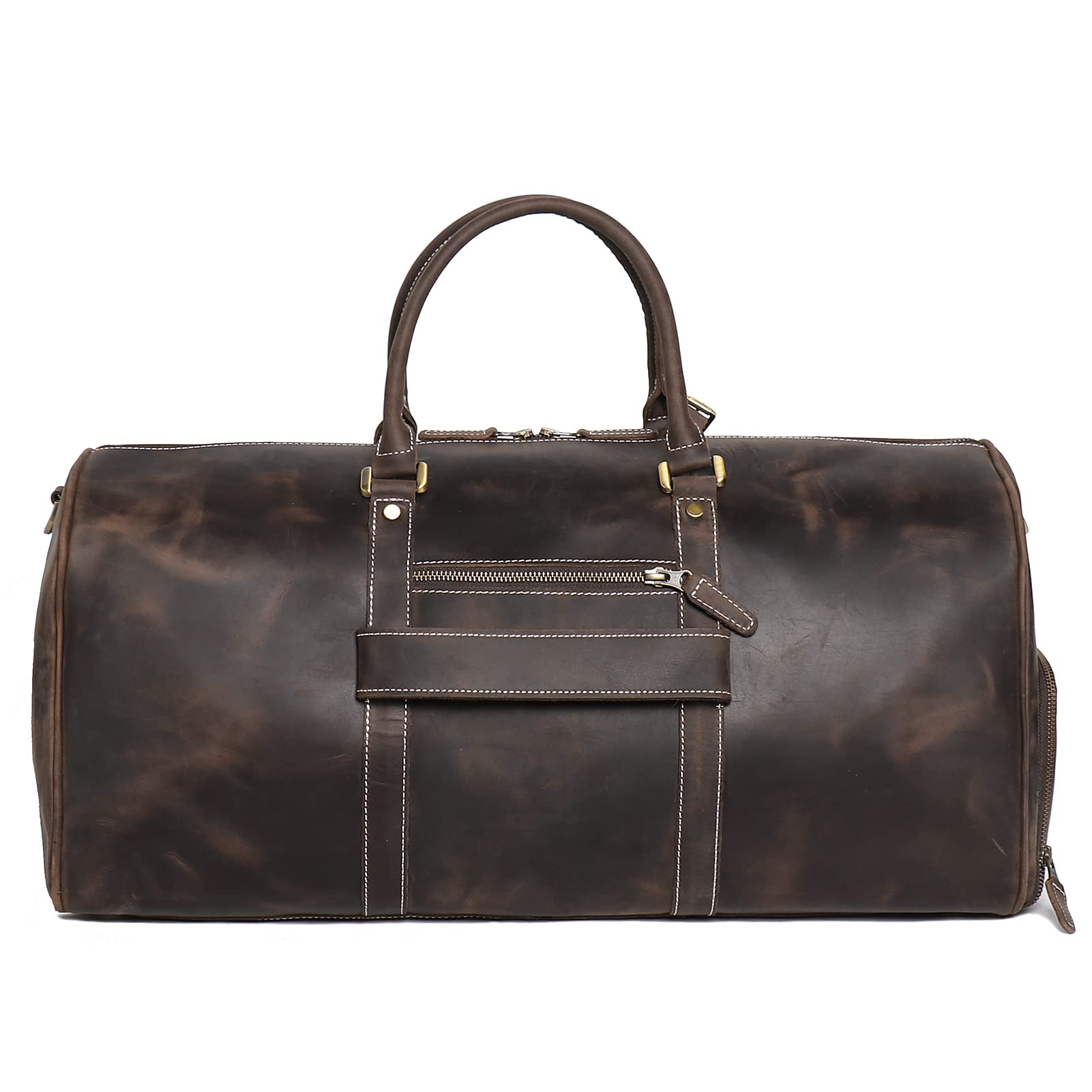 Mens Leather Duffel Bags YKK Zipper Sport Vintage Leather Travel Gym Bag Weekender Overnight Classic Gift Genuine Gym Overnight Carry On Bag (Dark