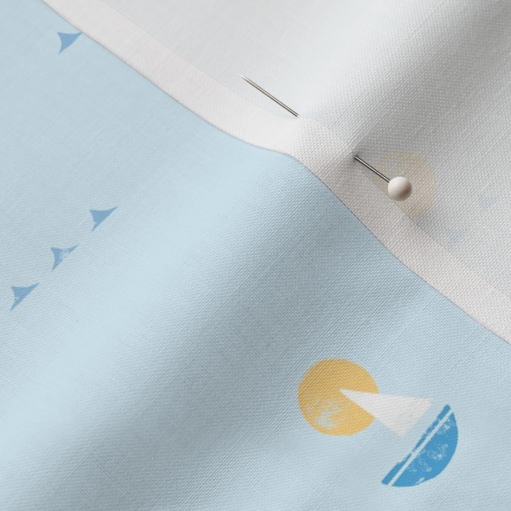 Spoonflower Fabric - Summer Sailboat Whimsical Light Blue Nautical Coastal Ocean Beach Printed on Petal Cotton Fabric Fat Quarter - Sewing Quilting Apparel Crafts Decor