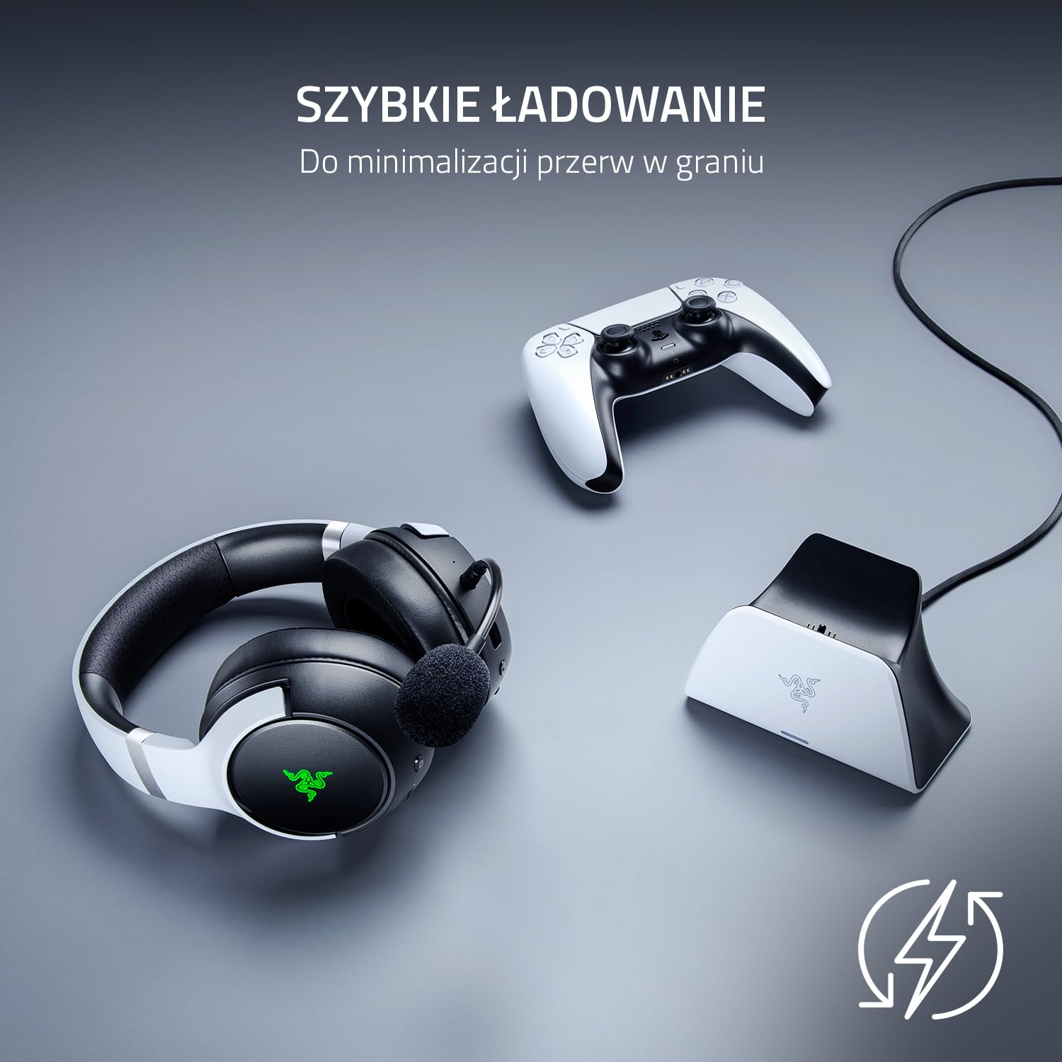 Razer Uniwersalny stojak do szybkiego ładowania - do kontrolera DualSense PlayStation 5 (szybkie ładowanie, zakrzywiona konstrukcja kołyski, zasilany przez USB, nawigacja jedną ręką) Cosmic Red