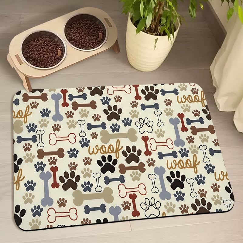 Zoeeya Dog Food Mats for Floors Waterproof, Dog Cat Water Bowl Mats Pet Feeding Absorbent Mat Dog Cat Pet Placemats for Food and Water Beige 12 * 20 inch