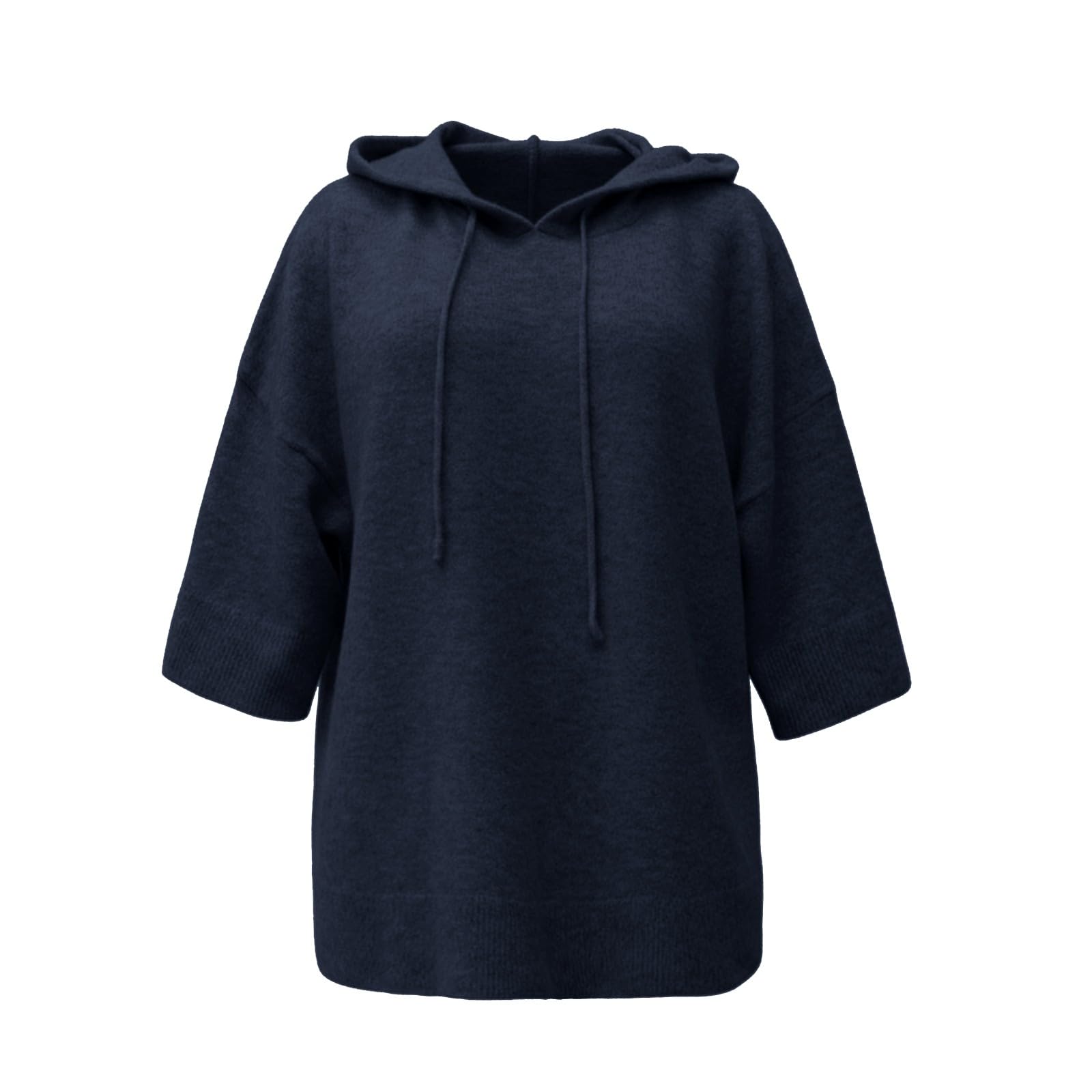 Generisch Sweat à capuche surdimensionné pour femme - Pull d'hiver décontracté à manches longues - Manches 3/4 - Avec capuche - Couleur unie - Mode - Respirant - Pour leggings