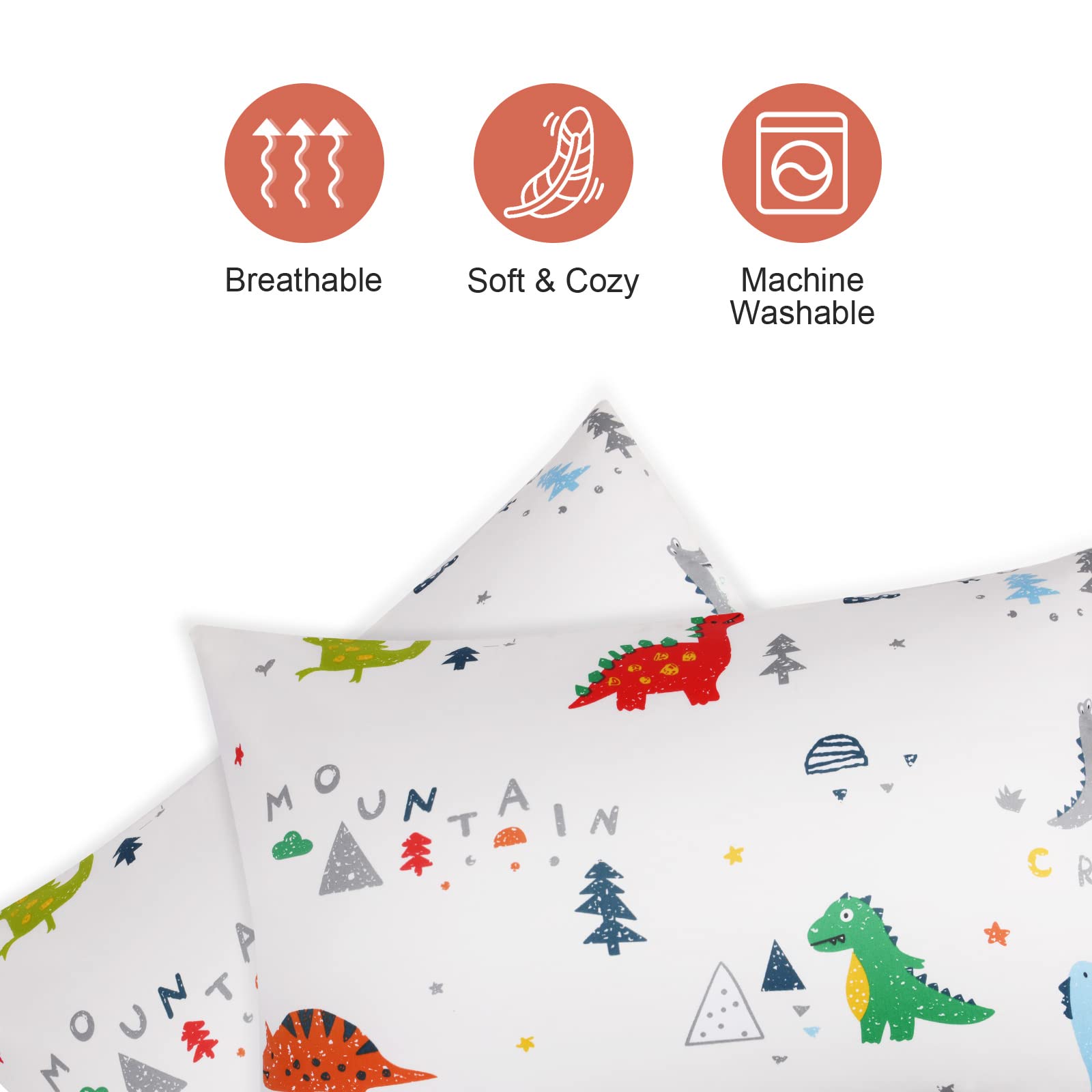 Vicloon Federa per Cuscini per Bambini, 2 Pezzi 40X60 cm Fodera per Cuscino, Federa Decorativa per Cuscino Federa Cuscino in 100% Cotone, Federa per Cuscino da Viaggio, Modello di Dinosauro