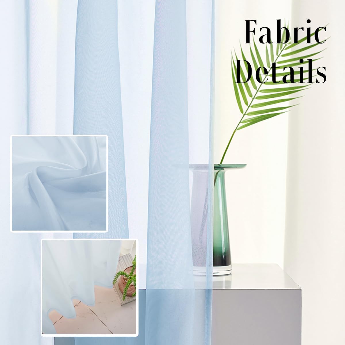 Sky Blue Sheer Curtains 72 Inches Long for Bedroom Rod Pocket Sheer Voile Curtains Panels Light Filtering Baby Blue Sheer Drapes for Windows/Living Room/Boys/Kids Room 52x72 2 Panels