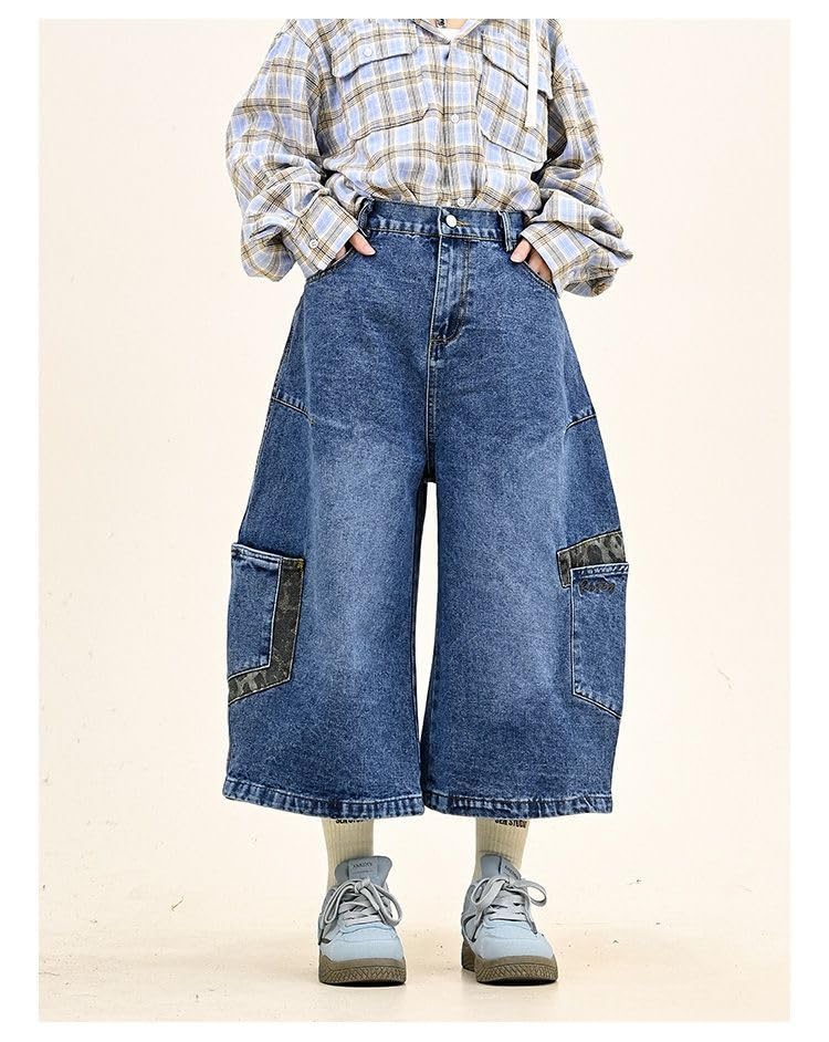 Unisex Y2k Leopard Letter Print Hiphop Wide Leg Multi-Pockets Patchwork Jeans Grunge Punk Loose Fit Denim Pants3