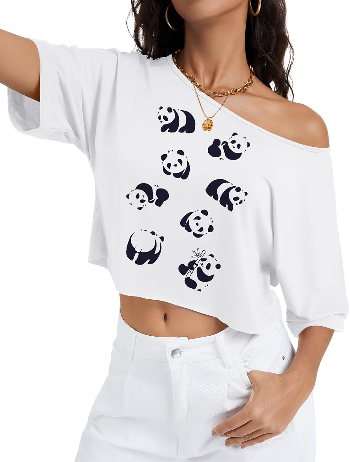 Kistore Off The Shoulder Tops for Women Going Out Short Sleeve Crop Top Boat Neck Loose T Shirt