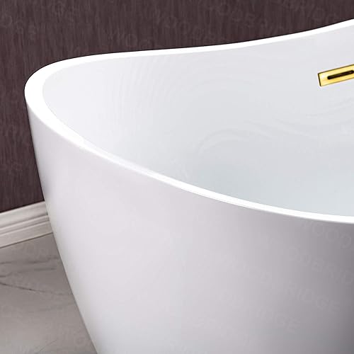 Miniatura 13 de WOODBRIDGE BTA1516-BG-Drain-&O - Bañera de acrílico independiente de 59 pulgadas con desbordamiento y drenaje de oro cepillado, BTA1516-BG-Drain-&O