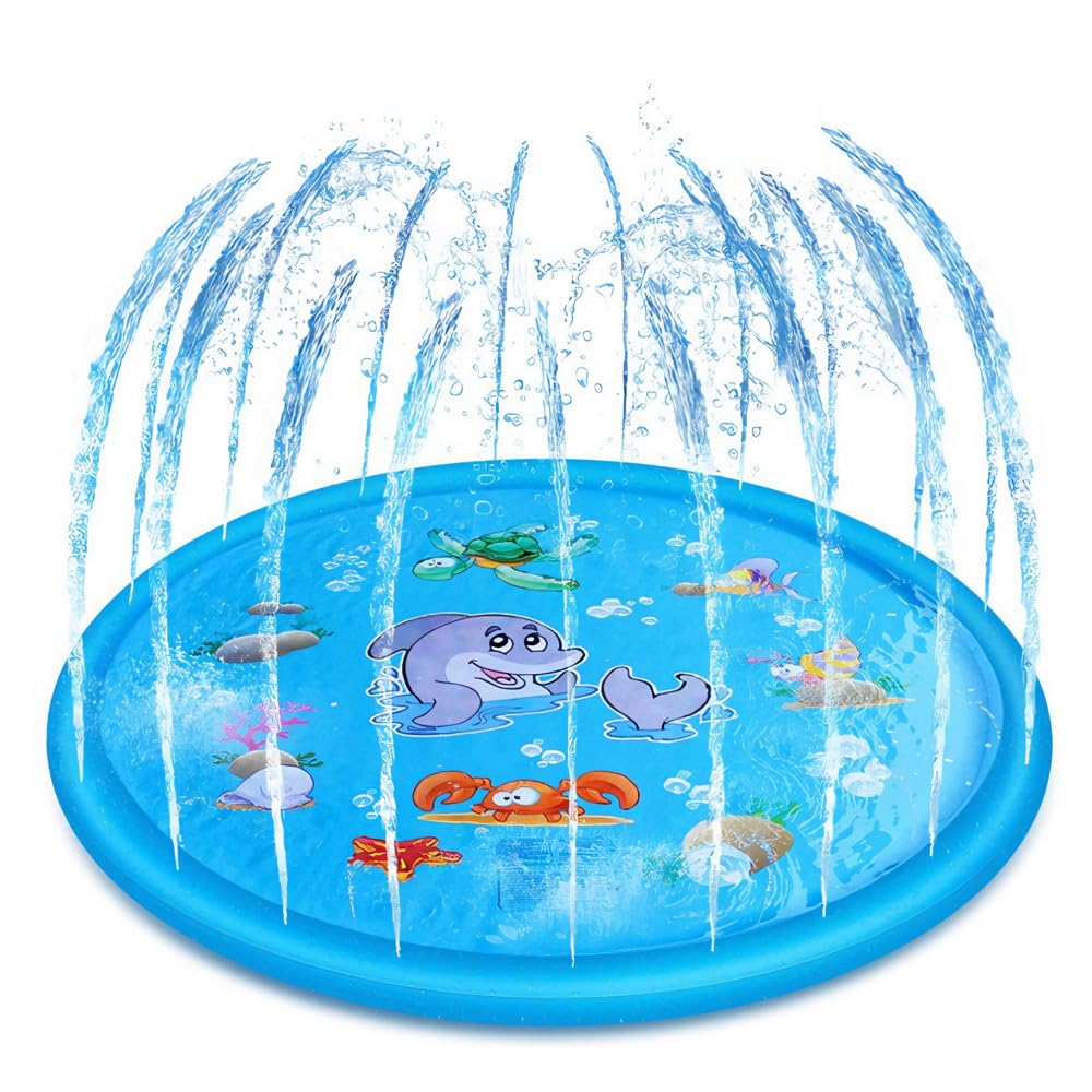 100CM Kids Splash Pad, Sprinkler Play Mat, Paddling Pool for Dog Kids, Sprinkle and Splash Water Play Mat, Summer Garden Beach Outdoor Spray Water Mat for Boy Girls Dog Water Toy Gifts (Blue)