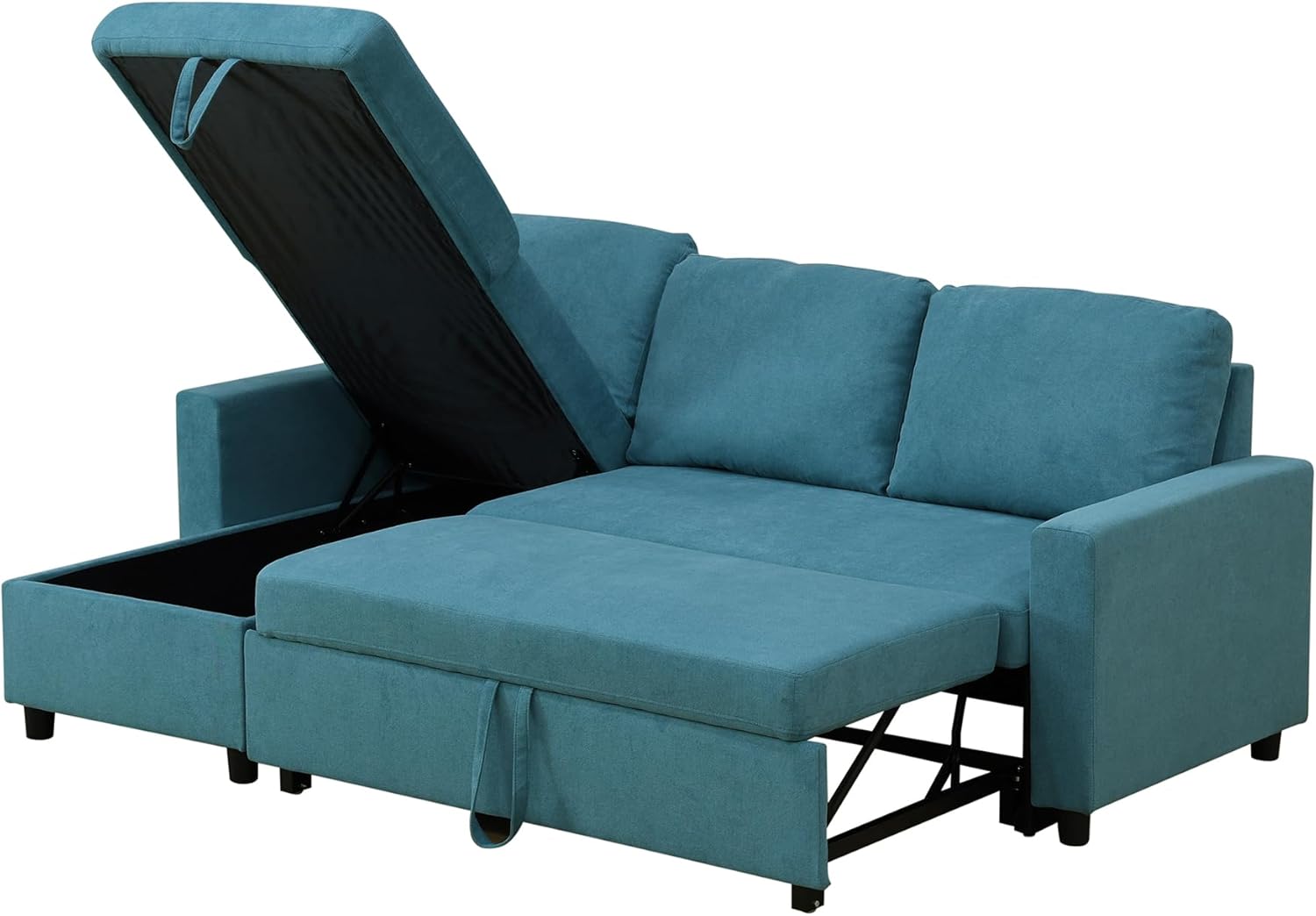 83" L-Shape Pull Out Sleeper Sofa Bed with Storage Chaise, 2 Pieces Sectional Couch Bed with Back Cushion for Living Room,Apartment,Office - Green