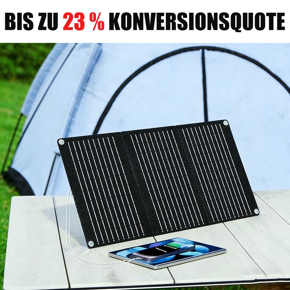 30W Tragbares faltbares Solarpanel, 23% hoher Wirkungsgrad, USB/DC/Type-C Ausgang & Schnellladung, Solarladegerät für Camping, Wandern, Outdoor & Notfälle