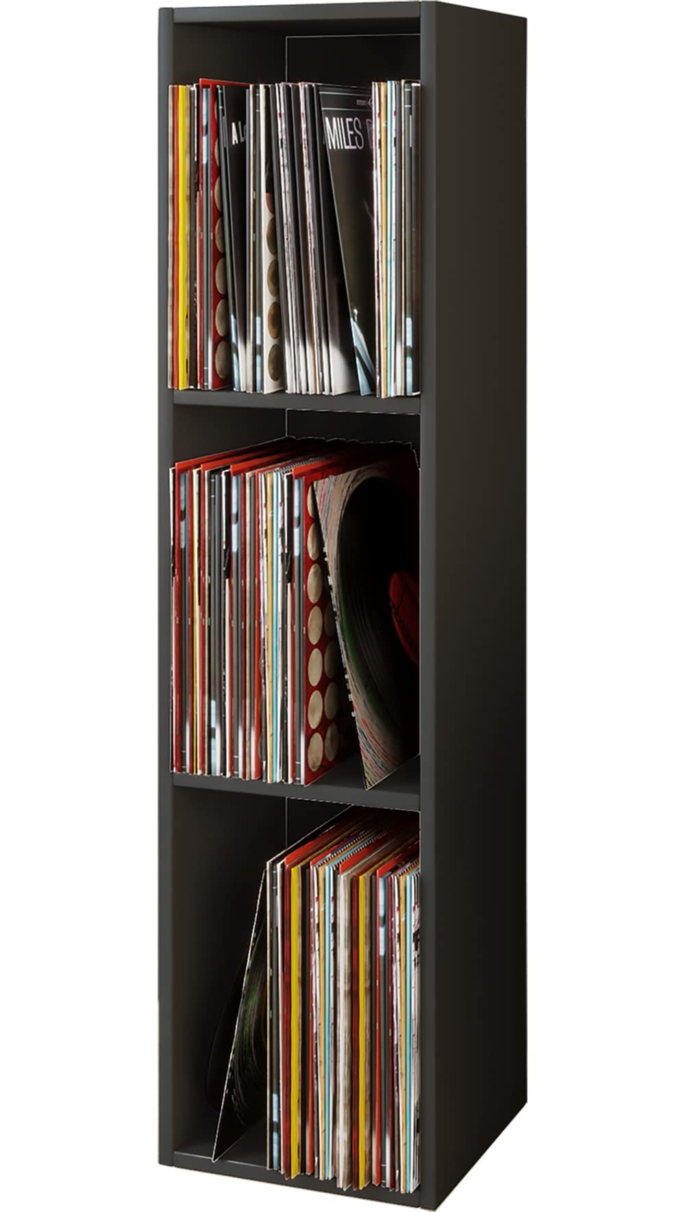 VCM Meuble Tourne Disque Vinyle, riles Vinyle, Meuble Rangement Vinyle Bois Disques vinyles LP Stand Étagère d'archivage Support de Rangement Platto 3 Compartiments Noir