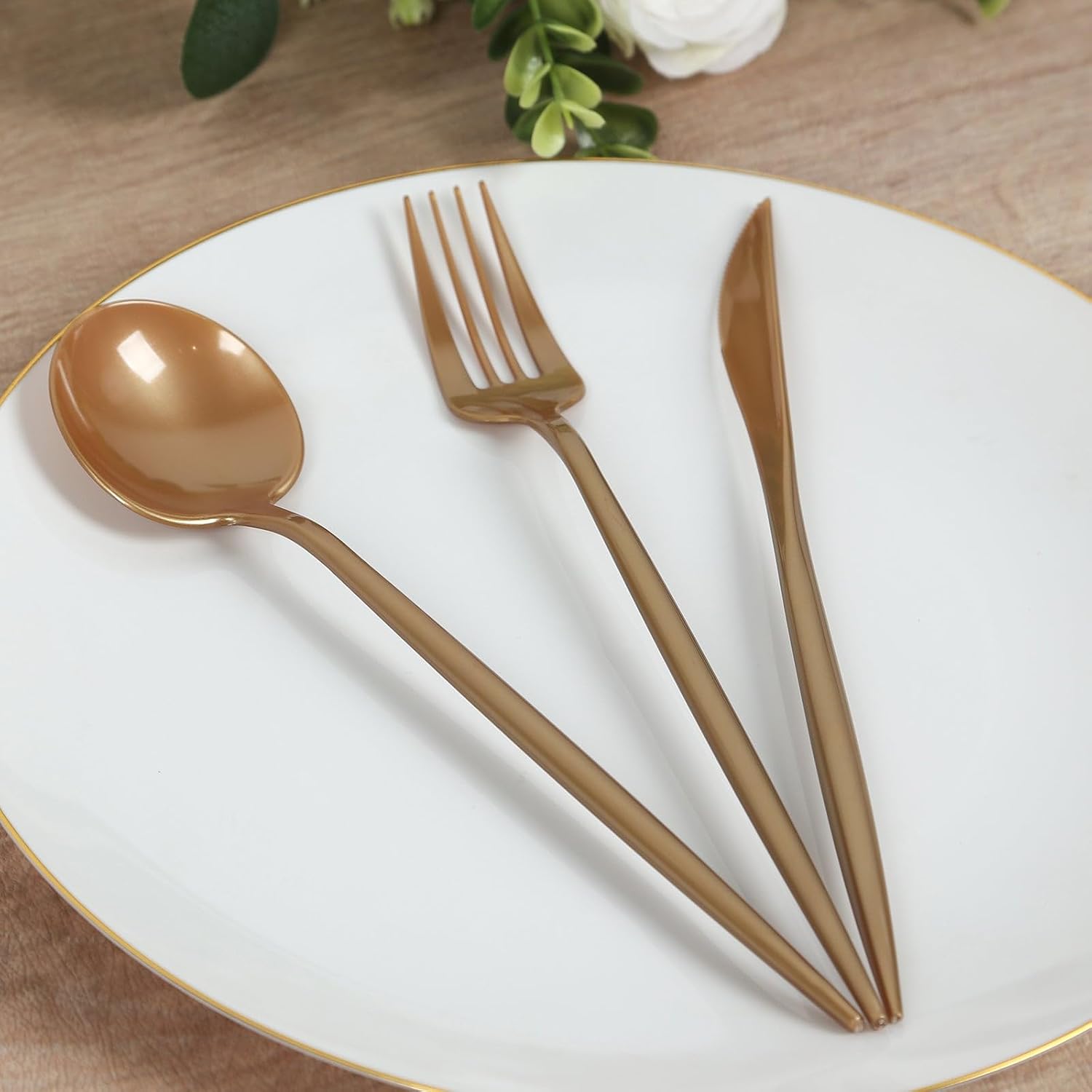 Efavormart 60-Pack Heavy Duty Plastic Utensil Set - Gold Disposable Silverware - Premium Sleek Cutlery Flatware for Formal Dinners & Weddings