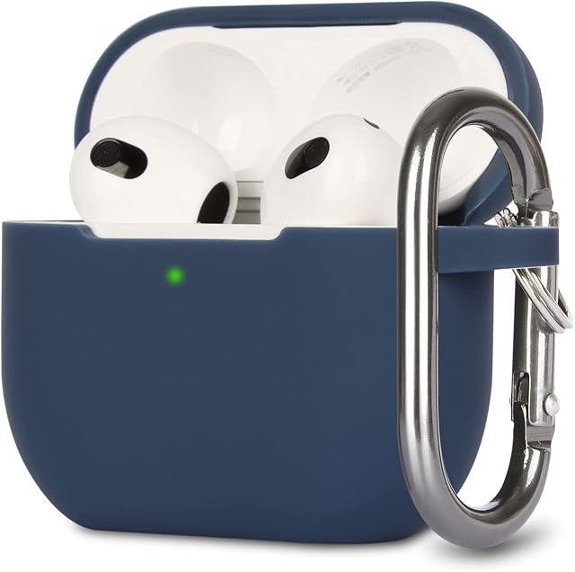 KOKOKA Case Cover Compatible with Airpods 3, Soft Silicone Skin Case Cover Shock-Absorbing Protective Case for Airpods 3rd Generation with Carabiner, Front LED Visible, Midnight Blue