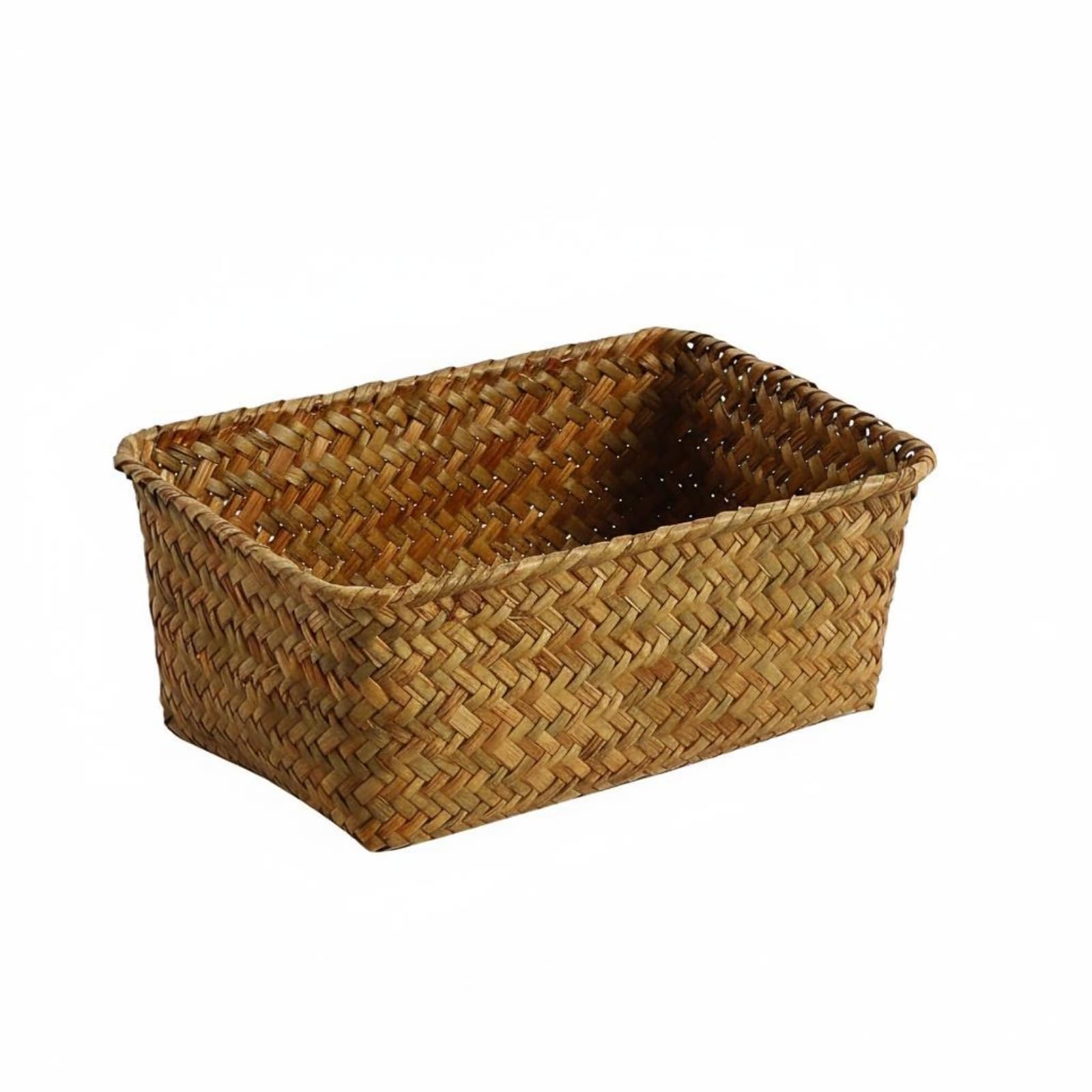 Natural Tan Rectangular Straw Basket Reinforced Rim Hand-Woven Storage Basket Tabletop Household Organizer, M | Storage Bins & Baskets | Home Organization | Household Supplies & Cleaning-image-30