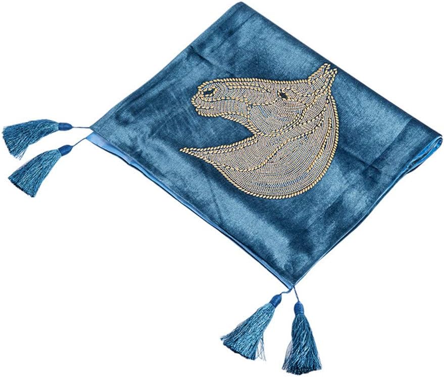 Luxury Bed Runners and Pillowcase Set Velvet Rhinestone Horse Head Black Bed Runner Scarf Protector for Bedroom Hotel Farmhouse