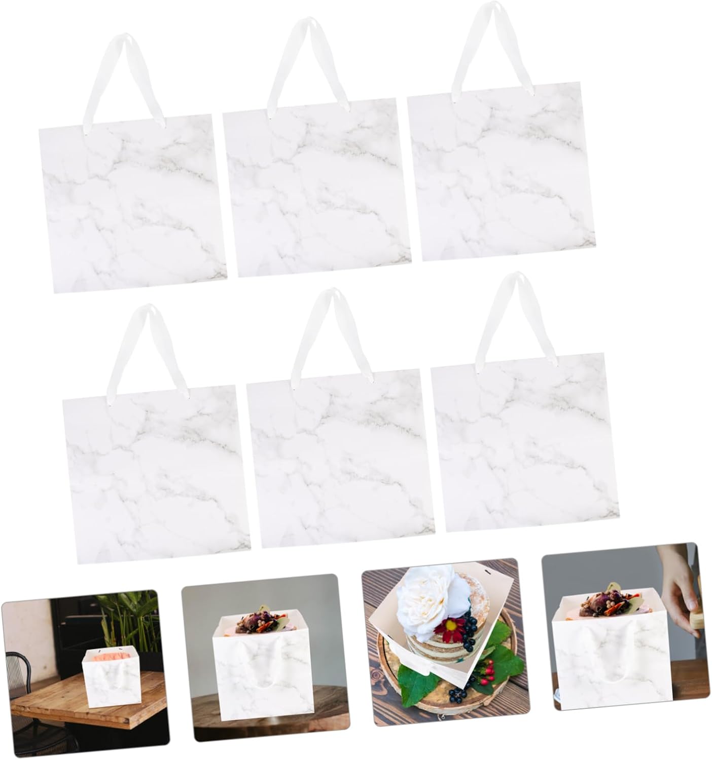 PartyKindom 6pcs Marble Bags Tote for Birthday Cake Flower Packing Sturdy Handheld Bags Reinforced Base for Festivals Special Occasions