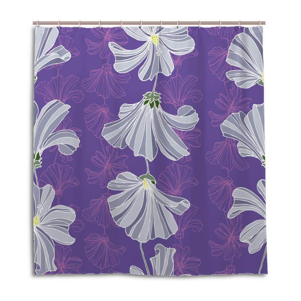 Rideau de douche imperméable en polyester à fleurs colorées avec crochets, 152x183 cm