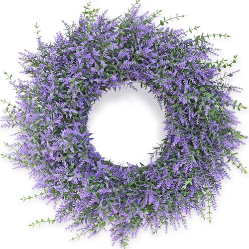 26' Lavender & Eucalyptus Wreath for Front Door, Porch, Window - Large Artificial Greenery Outdoor Wreath for Home, Farmhouse Decor - Spring, Summer, Fall, All Seasons (Purple)