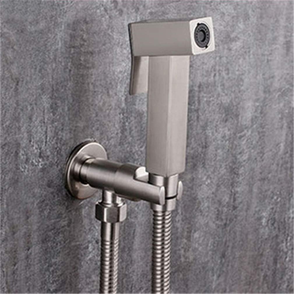 LUNEZY Bidet Faucet Stainless Steel Brushed Cold Water Toilet Corner Valve Handheld Hygienic Shower Head Anal Cleaning Ass Bidet Dusche Shattaf Muslim,Bidet Faucet Set B